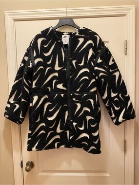 Nike Black & Cream Sherpa Zip Hoodie Coat